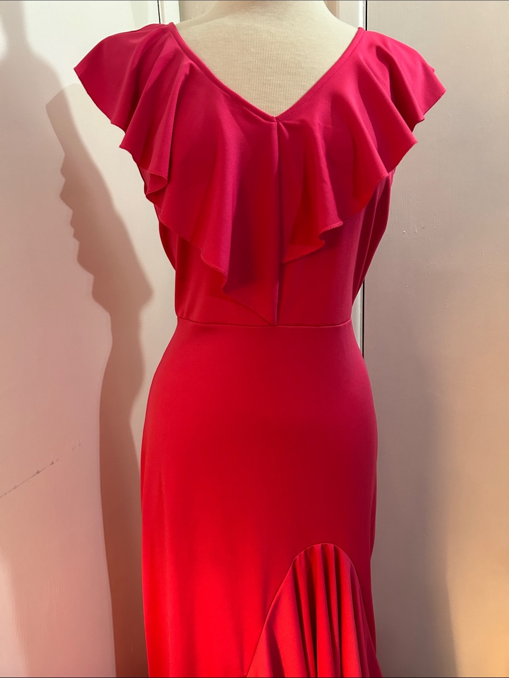 Vibrant Hot Pink Ruffle-Collar Maxi Dress - Picture 2 of 3